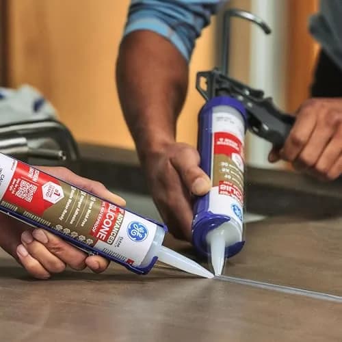 GE Advanced Silicone Caulk for Kitchen & Bathroom, White, 10.1 fl oz (300 ml) | 5X Stronger Adhesion, Waterproof Sealant thumbnail 4