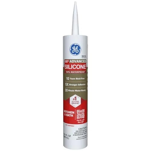 GE Advanced Silicone Caulk for Kitchen & Bathroom, White, 10.1 fl oz (300 ml) | 5X Stronger Adhesion, Waterproof Sealant thumbnail 1