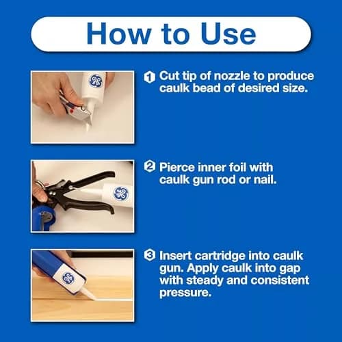 GE Advanced Silicone Caulk for Kitchen & Bathroom, White, 10.1 fl oz (300 ml) | 5X Stronger Adhesion, Waterproof Sealant thumbnail 2
