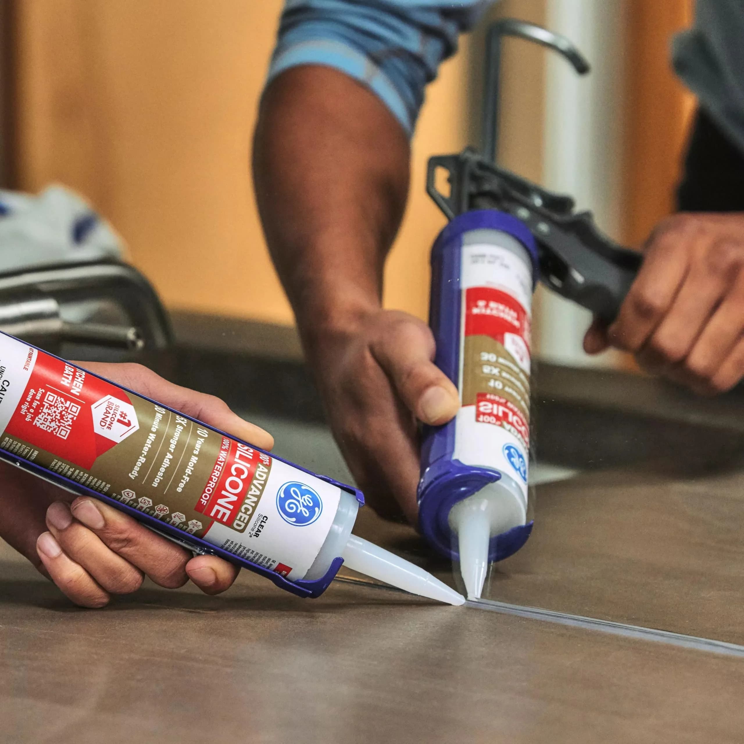 GE Advanced Silicone Caulk for Kitchen & Bathroom, White, 10.1 fl oz (300 ml) | 5X Stronger Adhesion, Waterproof Sealant - view 4