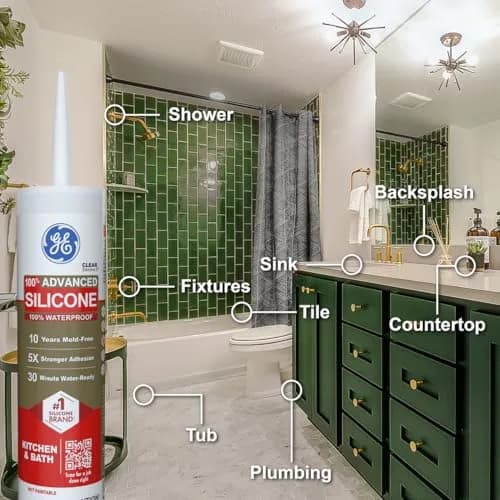 GE Advanced Silicone Caulk for Kitchen & Bathroom, Clear 295ml (10 fl oz) | 100% Waterproof Sealant thumbnail 4