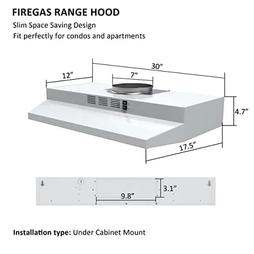 FIREGAS 30 inch Under Cabinet Range Hood | 300 CFM, 2-Speed Exhaust Fan, White thumbnail 8