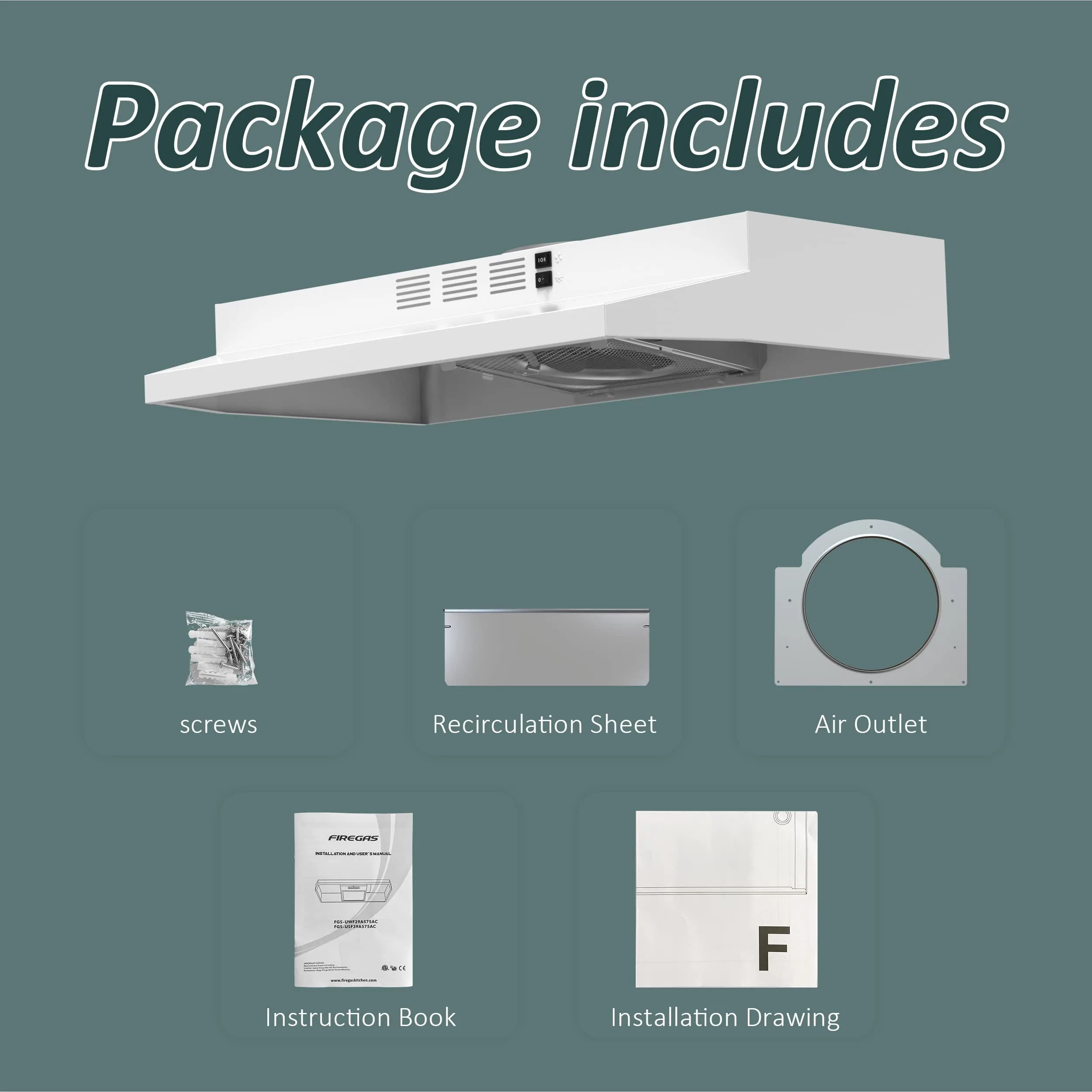 FIREGAS 30 inch Under Cabinet Range Hood | 300 CFM, 2-Speed Exhaust Fan, White - view 9