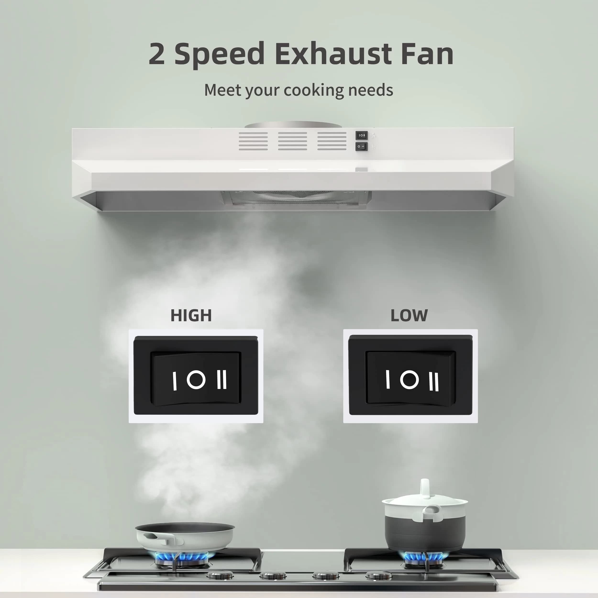FIREGAS 30 inch Under Cabinet Range Hood | 300 CFM, 2-Speed Exhaust Fan, White - view 3