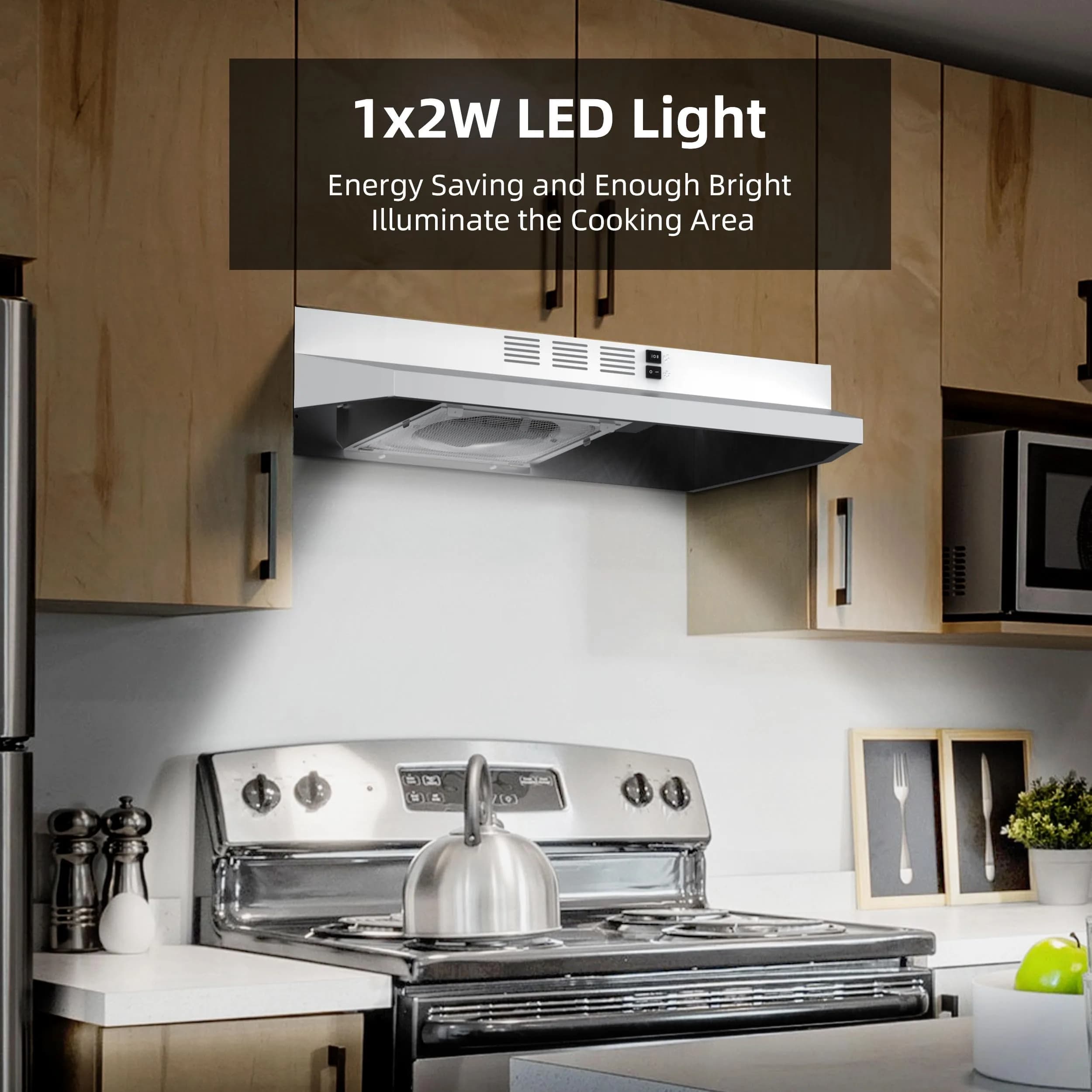FIREGAS 30 inch Under Cabinet Range Hood | 300 CFM, 2-Speed Exhaust Fan, White - view 4