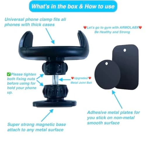 ARMOLABX Heavy Duty Magnetic Phone Holder Mount for Gym & All Metal Surfaces | Fits Big Phones & Thick Cases (Black) thumbnail 6