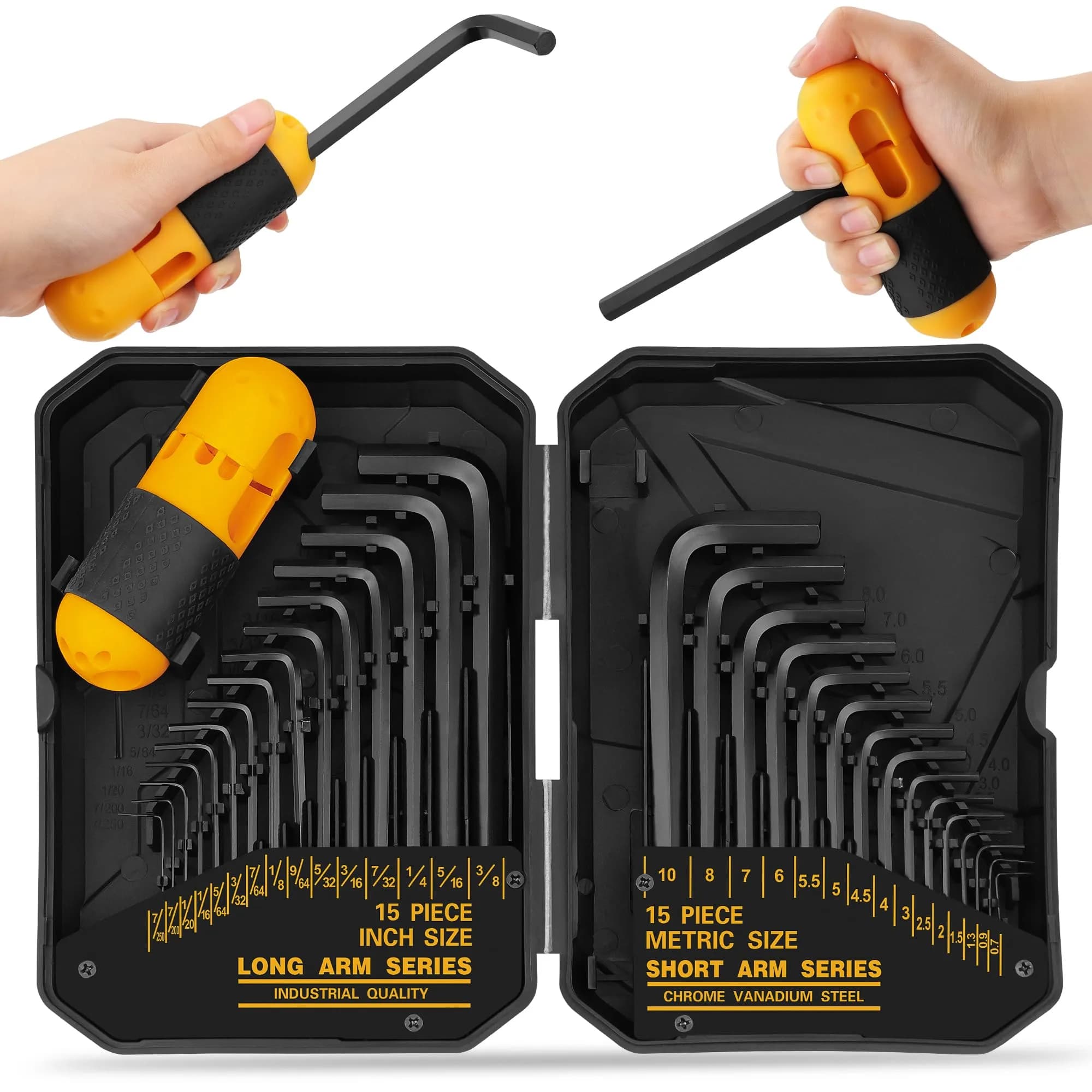 ELEAD 31-Piece Hex Key Set with Torque Handle, 0.7mm-10mm & 0.028"-3/8" | Heat-Treated Alloy Steel