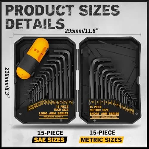 ELEAD 31-Piece Hex Key Set with Torque Handle, 0.7mm-10mm & 0.028"-3/8" | Heat-Treated Alloy Steel thumbnail 2