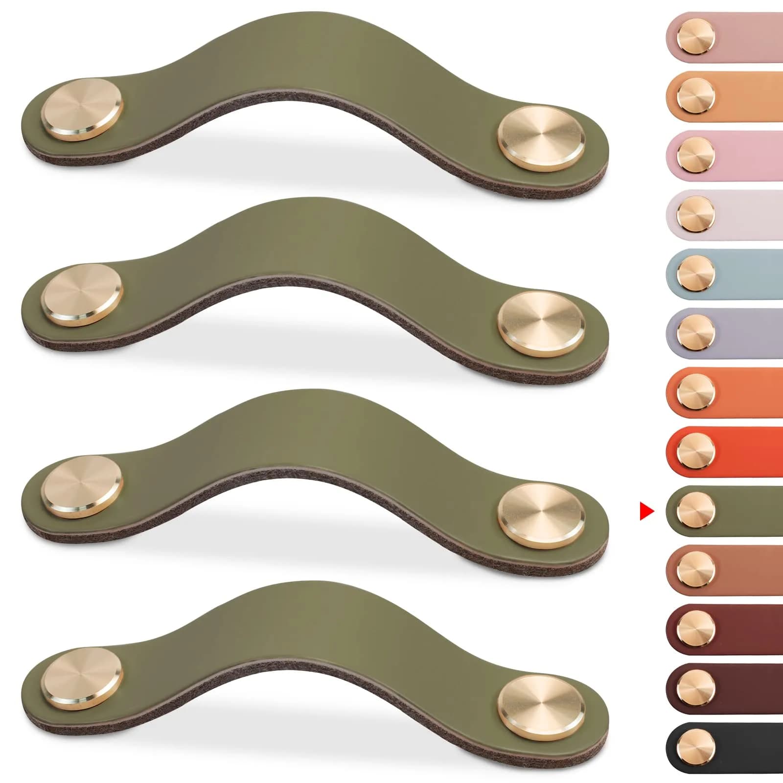LEREATI 4 Pack Faux Leather Drawer Pulls Green Cabinet Handles 3.7 inch (96mm) Hole Center | Rustic Modern Cabinet Door Handles - main product image