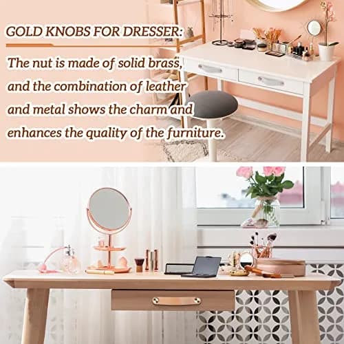 LEREATI Faux Leather Drawer Pulls Light Coffee Cabinet Handles 5 inch (128mm) Hole Center, 4 Pack | Rustic Modern Hardware thumbnail 5