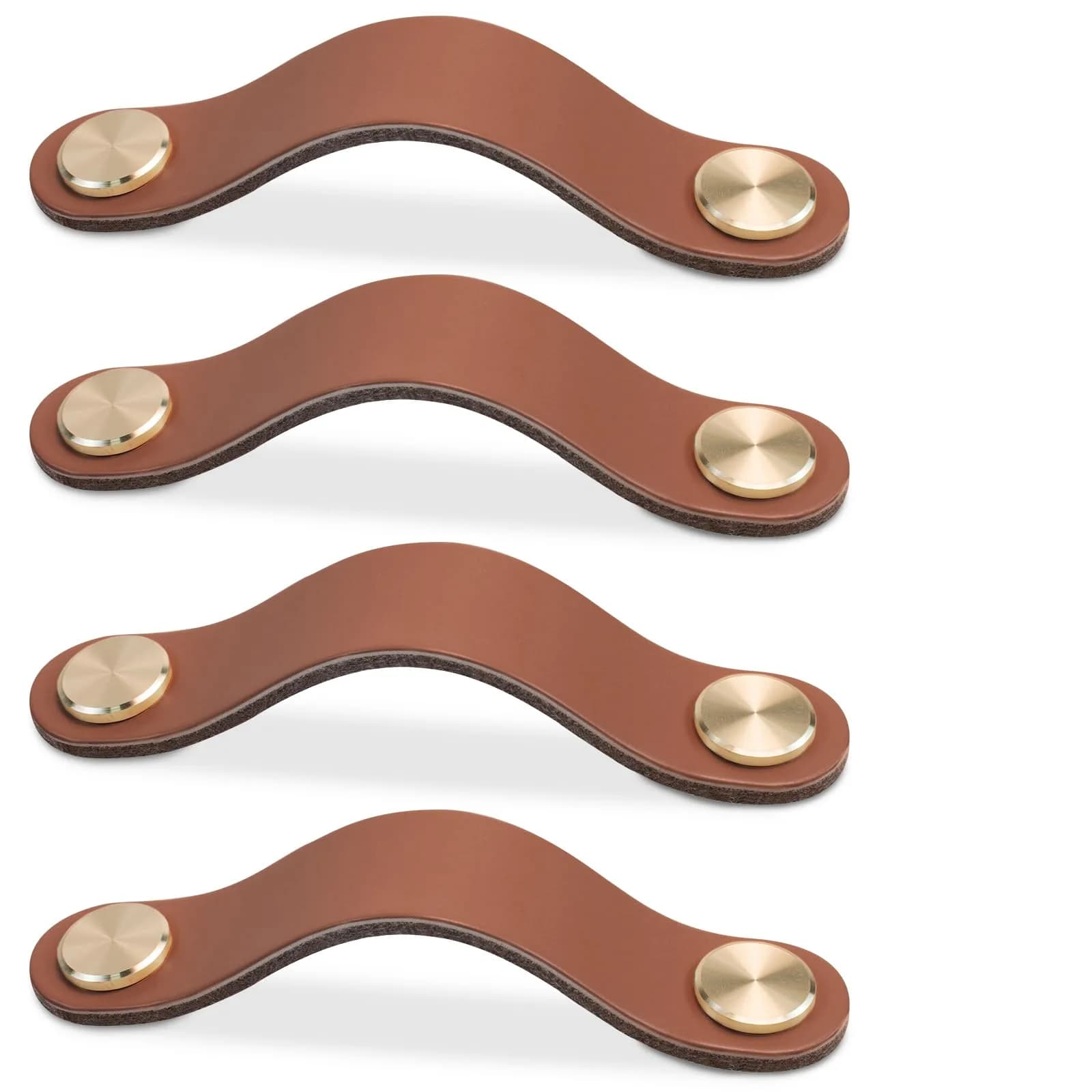 LEREATI Faux Leather Drawer Pulls Light Coffee Cabinet Handles 5 inch (128mm) Hole Center, 4 Pack | Rustic Modern Hardware