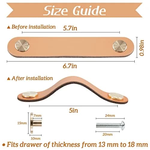 LEREATI Faux Leather Drawer Pulls Light Coffee Cabinet Handles 5 inch (128mm) Hole Center, 4 Pack | Rustic Modern Hardware thumbnail 2