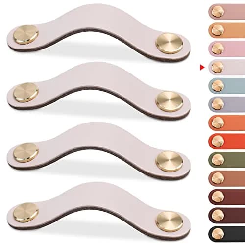 LEREATI 4 Pack Faux Leather Drawer Pulls Cream Cabinet Handles 3.7 inch (96mm) Hole Center | Modern Rustic Hardware for Dressers and Cupboards thumbnail 1