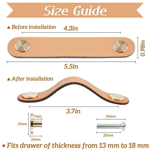 LEREATI 4 Pack Faux Leather Drawer Pulls Cream Cabinet Handles 3.7 inch (96mm) Hole Center | Modern Rustic Hardware for Dressers and Cupboards thumbnail 2