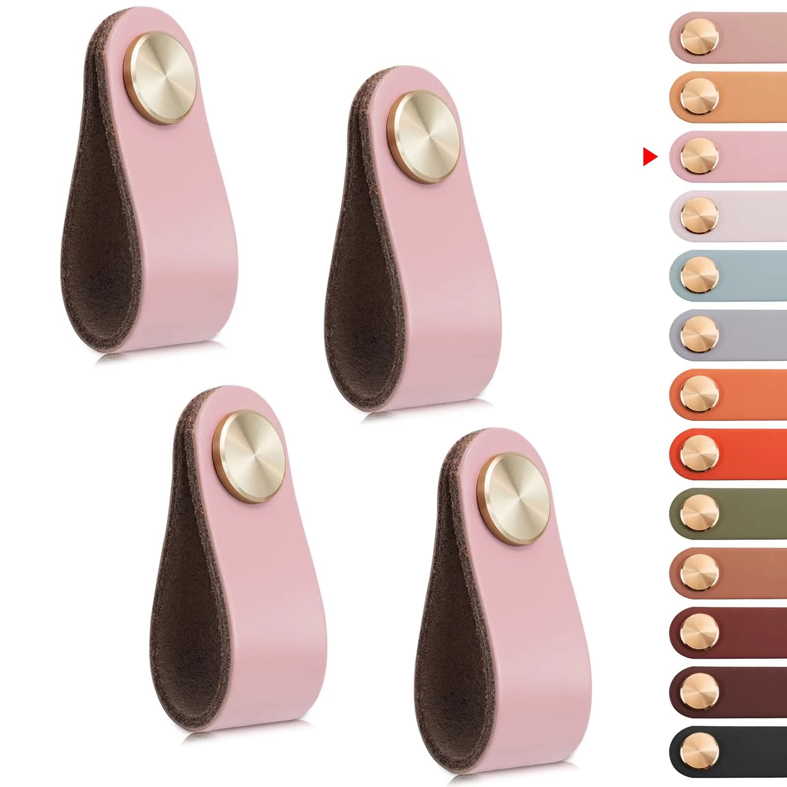 LEREATI 4 Pack Faux Leather Drawer Pulls Pink Cabinet Handles Single Hole Dresser Knobs 140mm x 25mm | Modern & Rustic Style