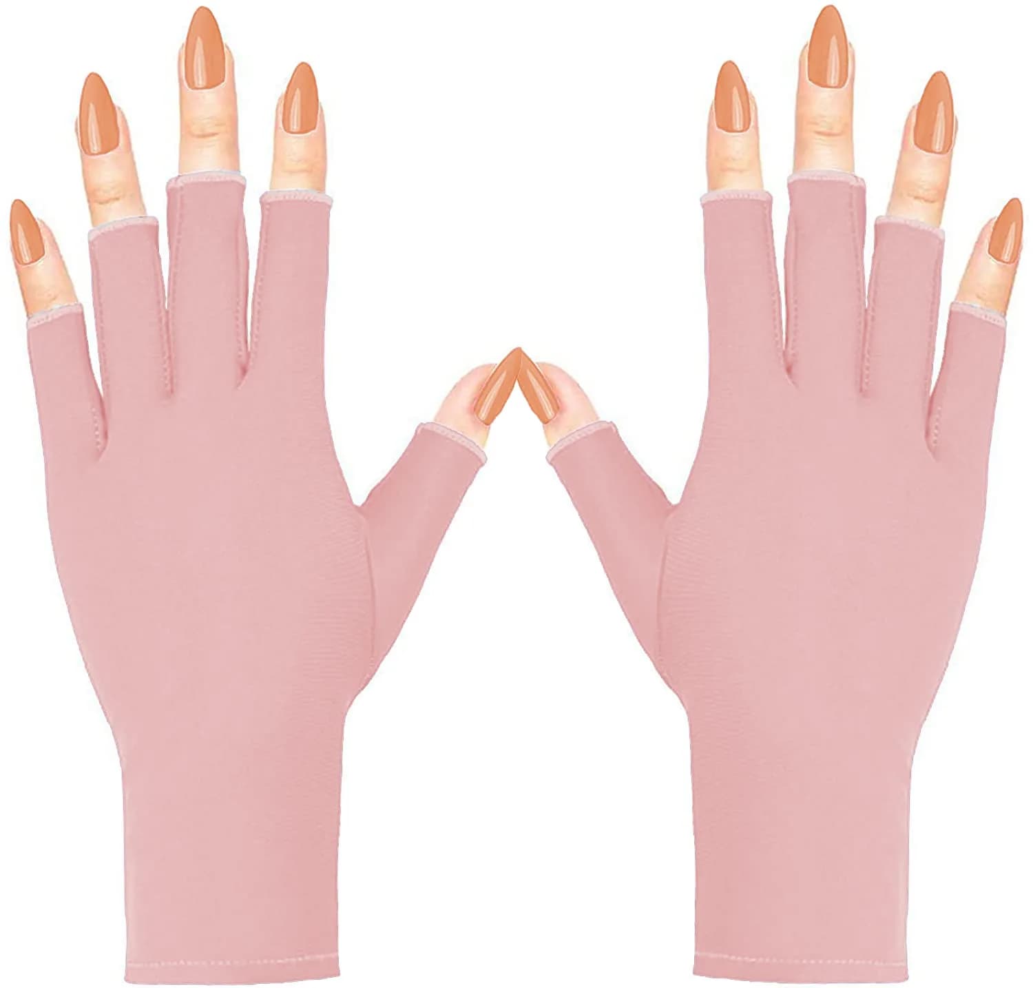 COOSLIM Pink Half-Finger UV Protection Gloves for Gel Nail Lamp | UPF 50+ for Manicures — Pink