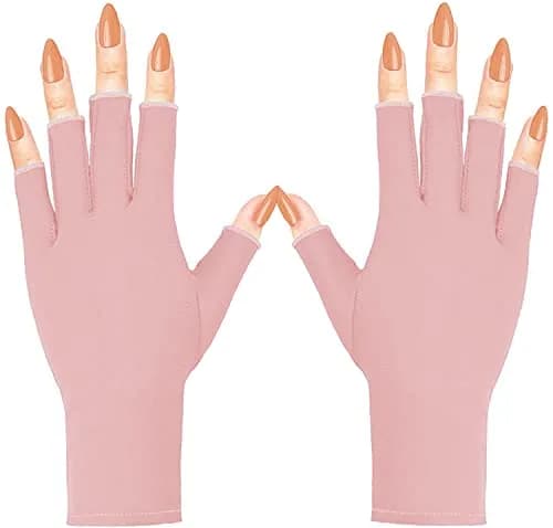 COOSLIM Pink Half-Finger UV Protection Gloves for Gel Nail Lamp | UPF 50+ for Manicures thumbnail 1