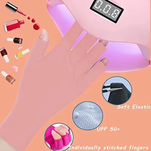 COOSLIM Pink Half-Finger UV Protection Gloves for Gel Nail Lamp | UPF 50+ for Manicures thumbnail 6