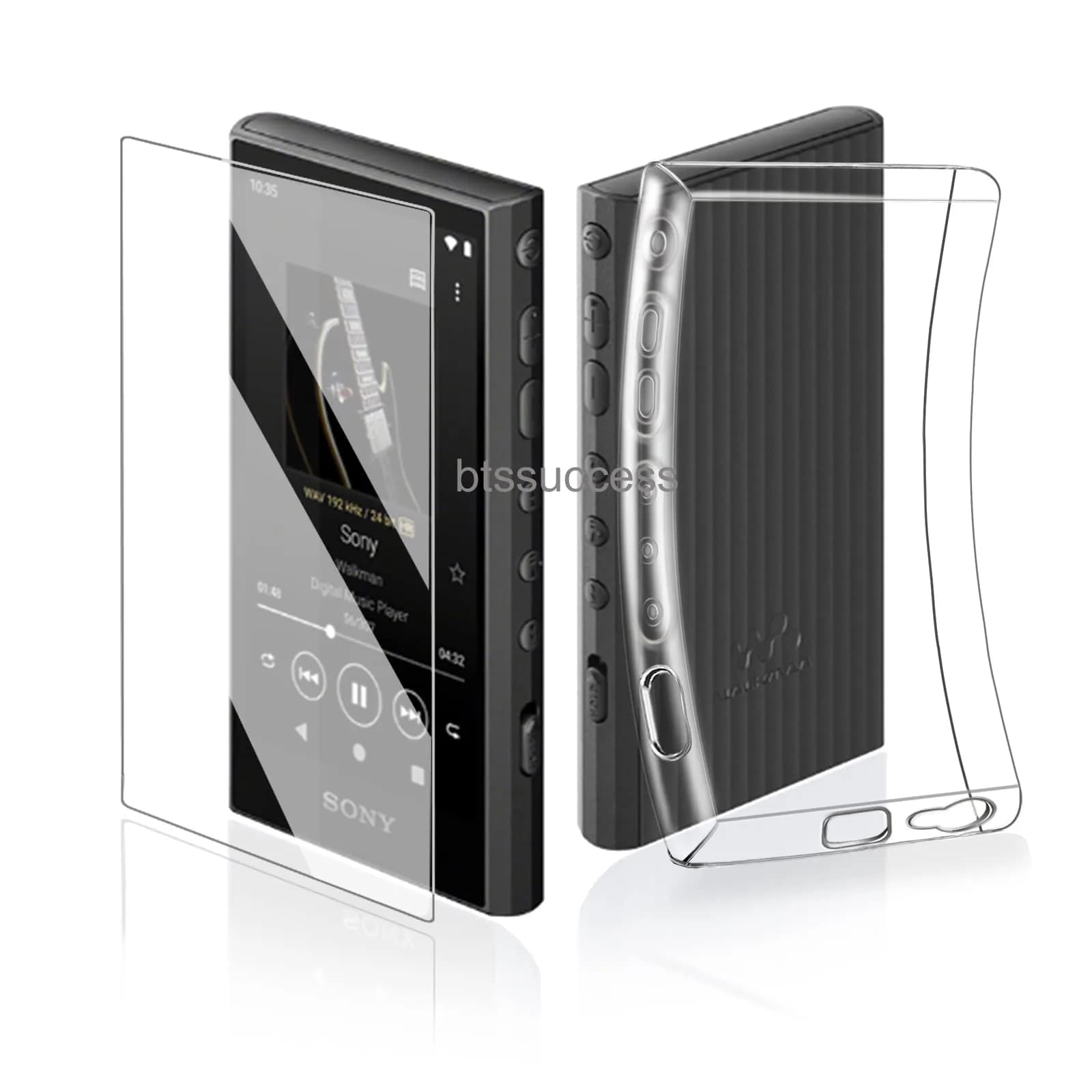 AudioPartner Hard Carrying Case & Clear Black TPU Case for Sony Walkman NW-A306 NW-A307 NW-A300 Series | 14.0 cm (5.51 in) x 8.0 cm (3.15 in) x 5.0 cm (1.97 in) — Clear case and Glass