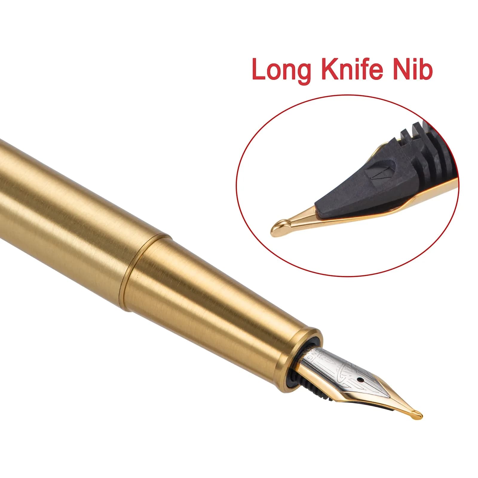 Asvine 1861 Brass Fountain Pen with Long Blade Nib, Classic Design, Smooth Writing, Converter & Metal Case Set | 0.7-0.9 mm - view 3