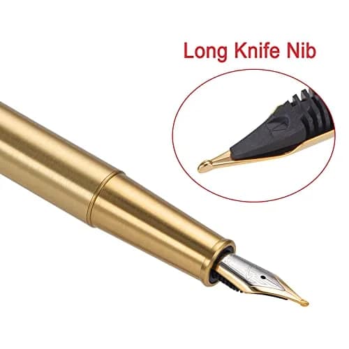 Asvine 1861 Brass Fountain Pen with Long Blade Nib, Classic Design, Smooth Writing, Converter & Metal Case Set | 0.7-0.9 mm thumbnail 3