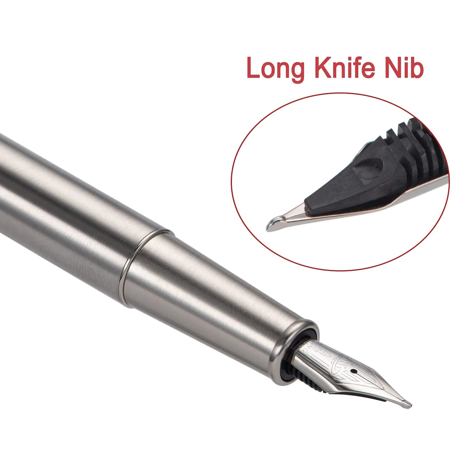 Asvine 1861 Stainless Steel Fountain Pen with Long Blade Nib & Metal Case | Smooth Writing for Professionals - view 3