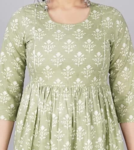 Jikonet Green Floral Maternity Kurti Dress XX-Large (47 Inch / 119.4 cm) | Long Sleeve Breastfeeding Friendly thumbnail 5