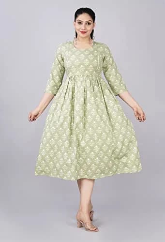 Jikonet Green Floral Maternity Kurti Dress XX-Large (47 Inch / 119.4 cm) | Long Sleeve Breastfeeding Friendly thumbnail 2