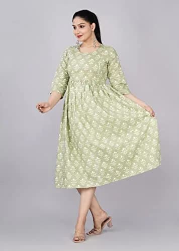 Jikonet Green Floral Maternity Kurti Dress XX-Large (47 Inch / 119.4 cm) | Long Sleeve Breastfeeding Friendly thumbnail 3