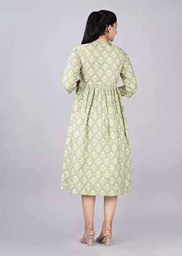 Jikonet Green Floral Maternity Kurti Dress XX-Large (47 Inch / 119.4 cm) | Long Sleeve Breastfeeding Friendly thumbnail 4