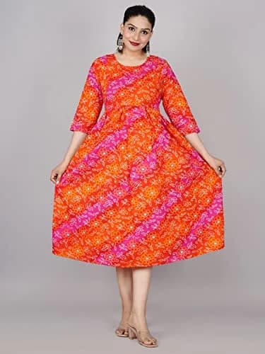 Jikonet Women's Red Floral Maternity Kurti Dress with Concealed Zips for Feeding - XX-Large (47 Inch Length) thumbnail 2