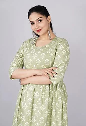 Jikonet Women's Maternity Floral Maxi Dress with Long Sleeves & Concealed Zips - Cardamom Green, Large (47 Inch Length) thumbnail 6