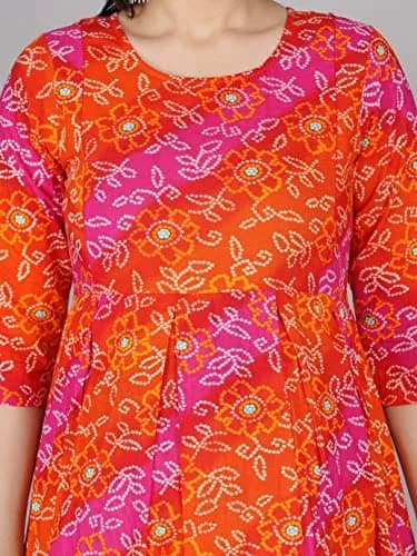 Jikonet Women's Maternity Red Dress Kurti for Pregnancy & Breastfeeding | Casual Floral Maxi with Long Sleeves thumbnail 4