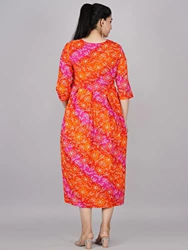 Jikonet Women's Maternity Red Dress Kurti for Pregnancy & Breastfeeding | Casual Floral Maxi with Long Sleeves thumbnail 3