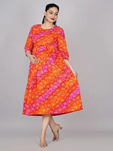 Jikonet Women's Maternity Red Floral Maxi Dress with Long Sleeves | Easy Breastfeeding Access thumbnail 5