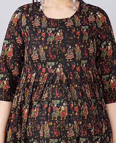 Jikonet Women's Black Floral Maternity Nursing Dress with Long Sleeves & Zippers | 115 cm (45 Inch) Anarkali Kurti thumbnail 4
