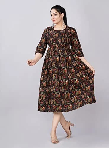 Jikonet Black Maternity Kurti Dress for Women with Breastfeeding - Maxi Dress with Long Sleeves and Floral Design (Small, 47 Inch Length) thumbnail 3