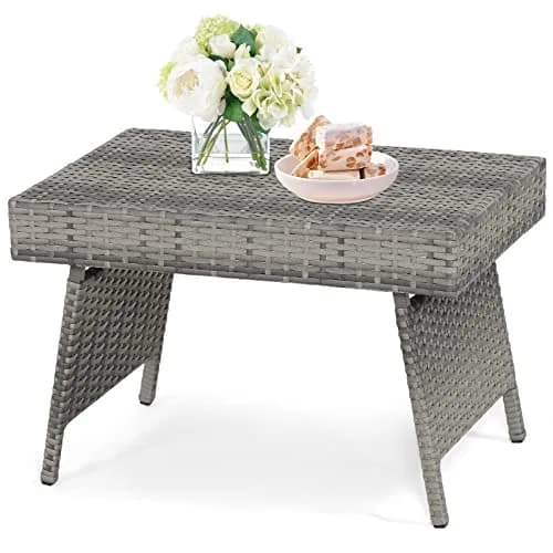 HAPPYGRILL Outdoor Wicker Table Folding Rattan Side Table 24" x 16" | Foldable Patio Garden Table thumbnail 1