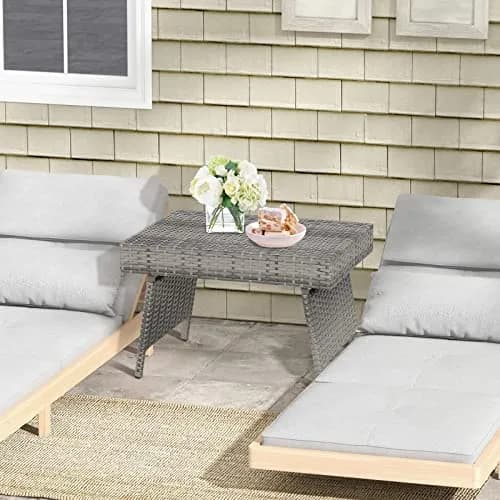 HAPPYGRILL Outdoor Wicker Table Folding Rattan Side Table 24" x 16" | Foldable Patio Garden Table thumbnail 4