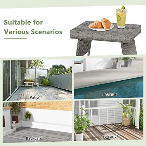 HAPPYGRILL Outdoor Wicker Table Folding Rattan Side Table 24" x 16" | Foldable Patio Garden Table thumbnail 5