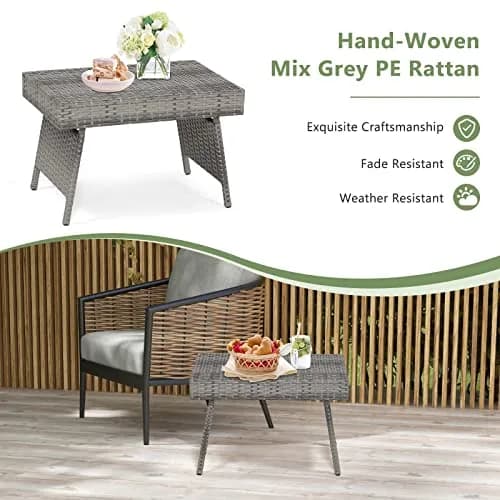 HAPPYGRILL Outdoor Wicker Table Folding Rattan Side Table 24" x 16" | Foldable Patio Garden Table thumbnail 6