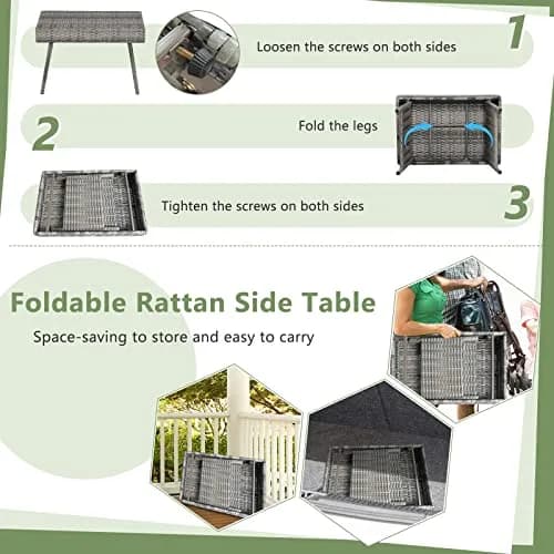 HAPPYGRILL Outdoor Wicker Table Folding Rattan Side Table 24" x 16" | Foldable Patio Garden Table thumbnail 7