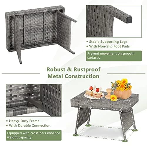 HAPPYGRILL Outdoor Wicker Table Folding Rattan Side Table 24" x 16" | Foldable Patio Garden Table thumbnail 8