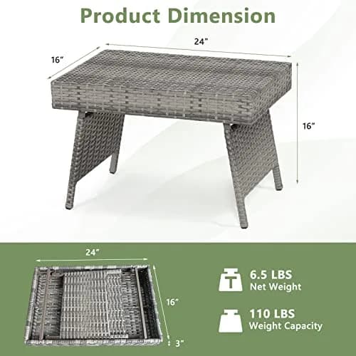 HAPPYGRILL Outdoor Wicker Table Folding Rattan Side Table 24" x 16" | Foldable Patio Garden Table thumbnail 9