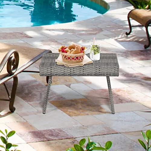 HAPPYGRILL Outdoor Wicker Table Folding Rattan Side Table 24" x 16" | Foldable Patio Garden Table thumbnail 2