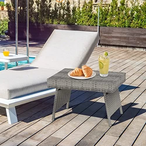 HAPPYGRILL Outdoor Wicker Table Folding Rattan Side Table 24" x 16" | Foldable Patio Garden Table thumbnail 3