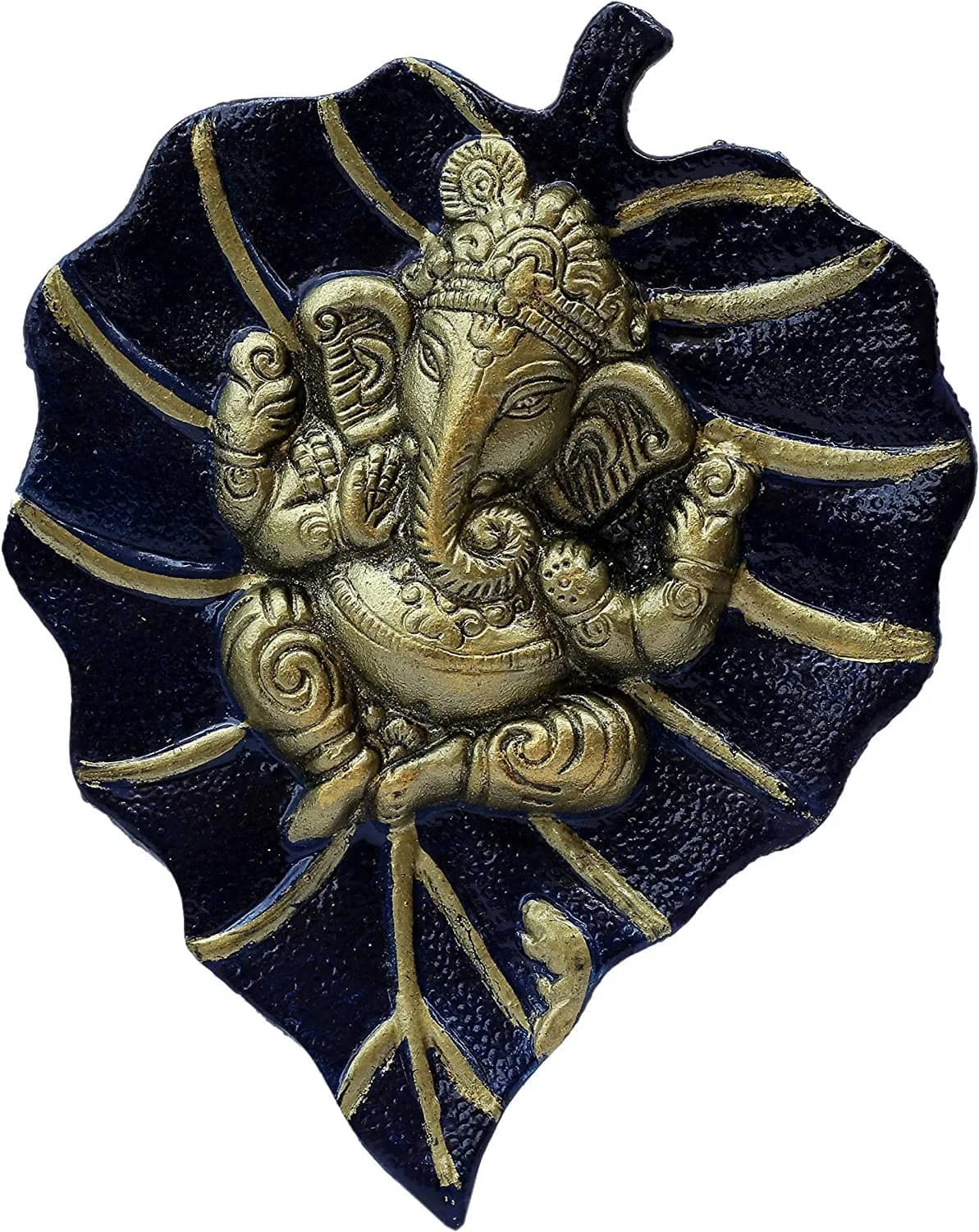 Craft Trade Navy Blue Leaf Ganesha Wall Hanging 19cm (7.5in) x 15cm (6in) | Vastu Item for Good Luck