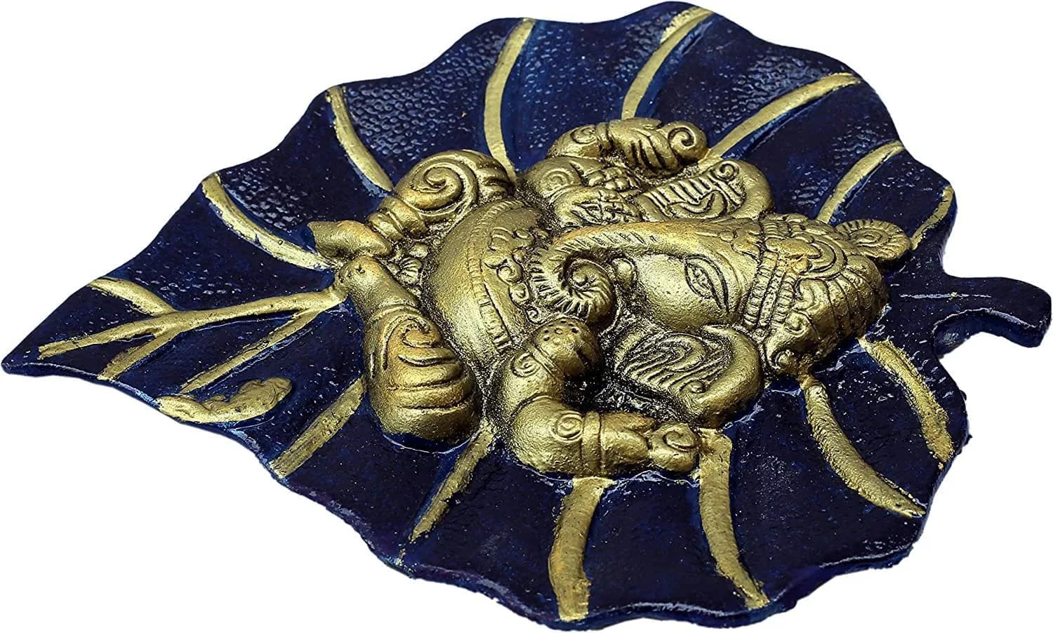 Craft Trade Navy Blue Leaf Ganesha Wall Hanging 19cm (7.5in) x 15cm (6in) | Vastu Item for Good Luck - view 5