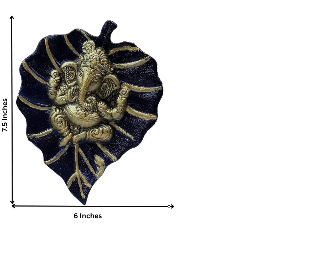 Craft Trade Navy Blue Leaf Ganesha Wall Hanging 19cm (7.5in) x 15cm (6in) | Vastu Item for Good Luck - view 3