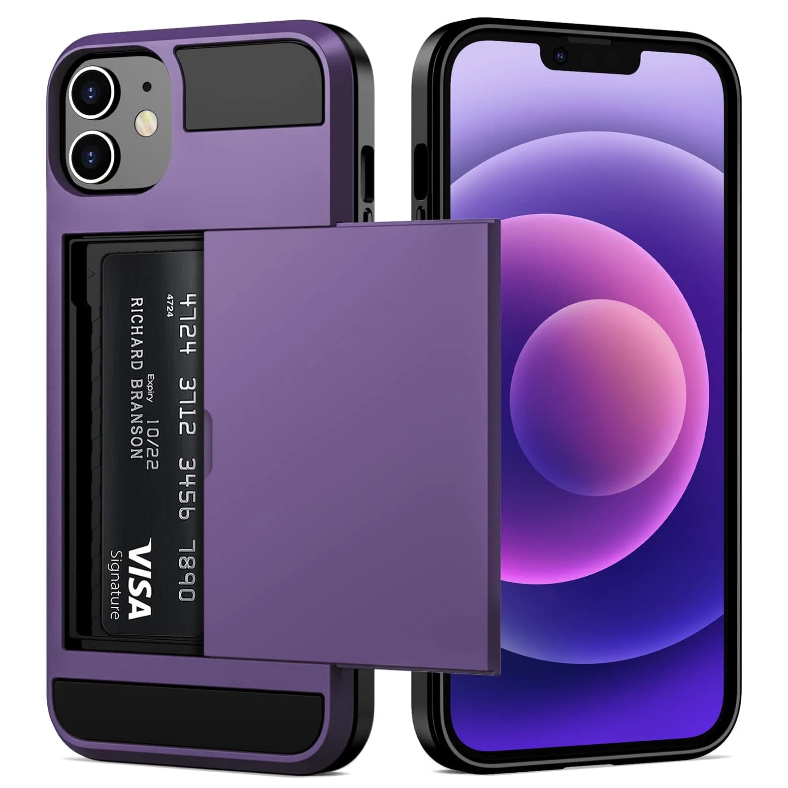 Vofolen iPhone 12 Case Wallet with Card Holder, 6.1 Inch GreyPurple | Dual-Layered Protective Cover — GreyPurple